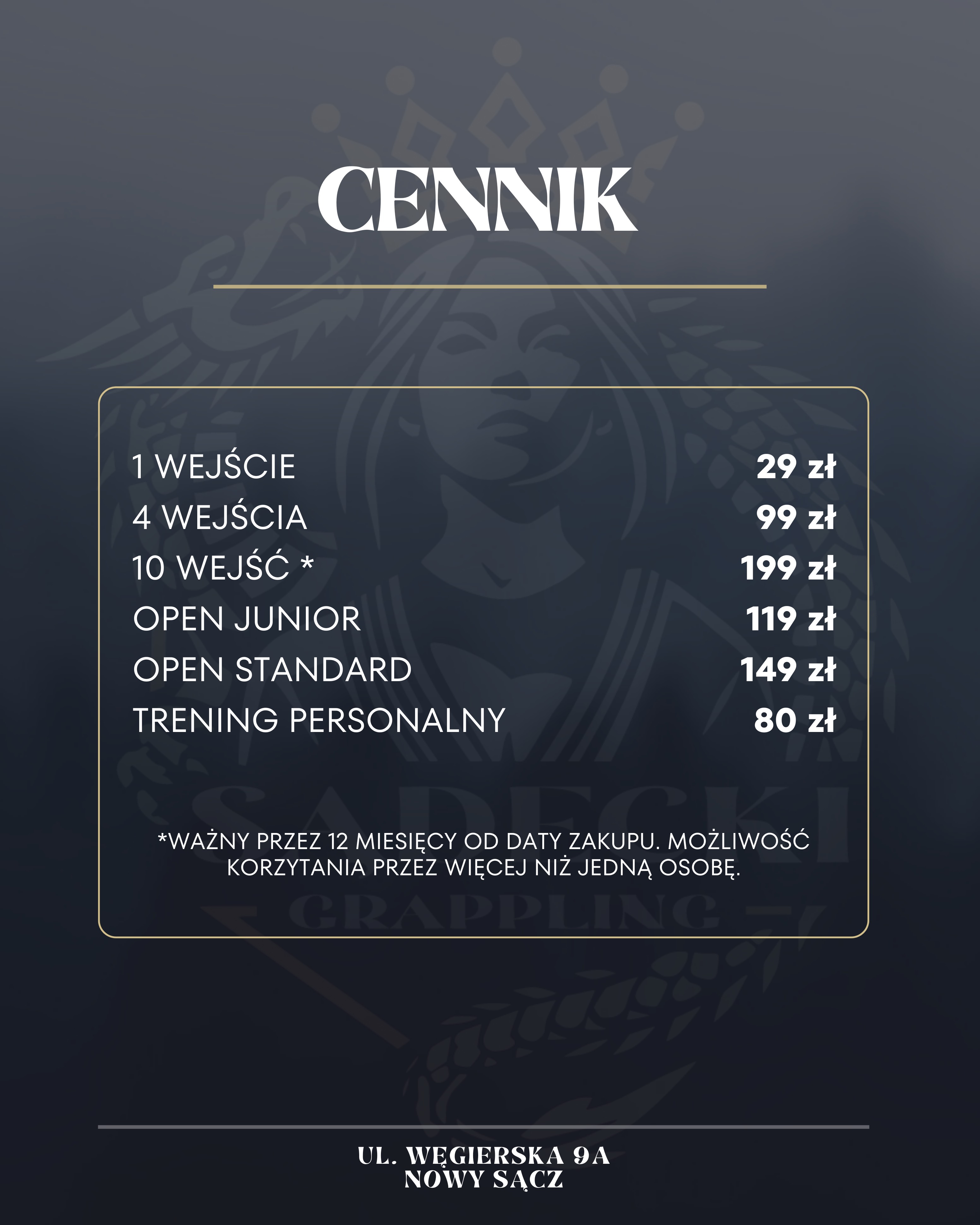 Cennik zajęć Sadecki Grappling